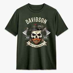ScotsTee Shop Scottish Davidson Tulloch Dress Crest Tartan T-shirt Alba Skull Style