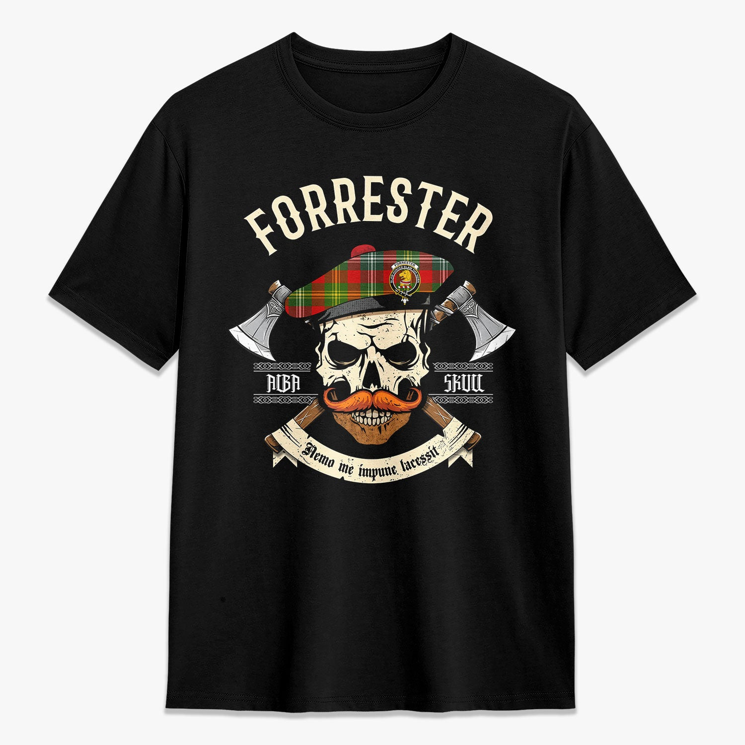 ScotsTee Shop Scottish Forrester Crest Tartan T-shirt Alba Skull Style