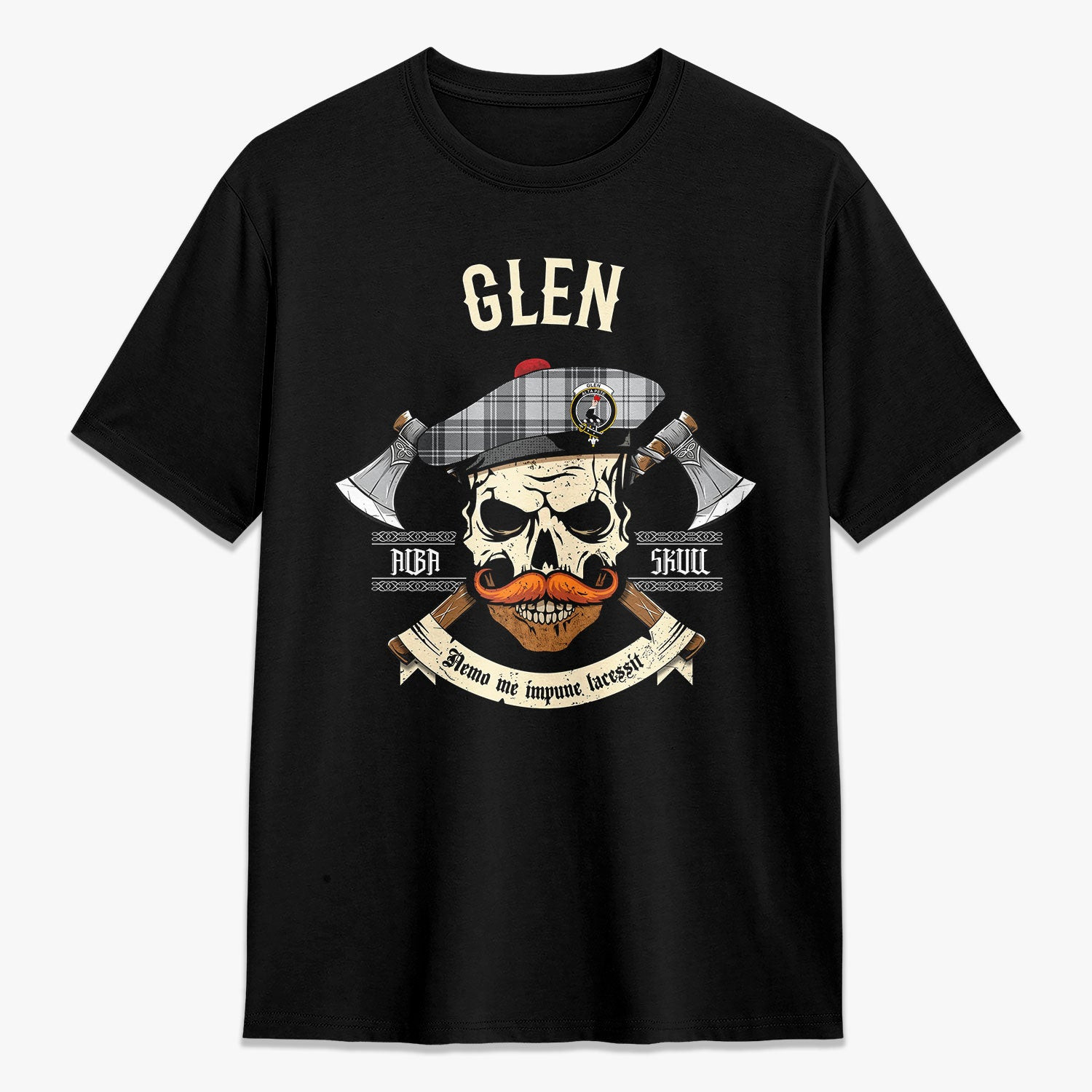 ScotsTee Shop Scottish Glen Crest Tartan T-shirt Alba Skull Style
