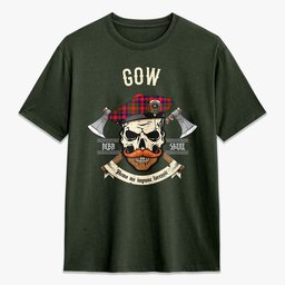 ScotsTee Shop Scottish Gow (of Skeoch) Crest Tartan T-shirt Alba Skull Style