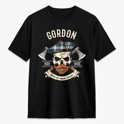 ScotsTee Shop Scottish Gordon Dress Ancient Crest Tartan T-shirt Alba Skull Style