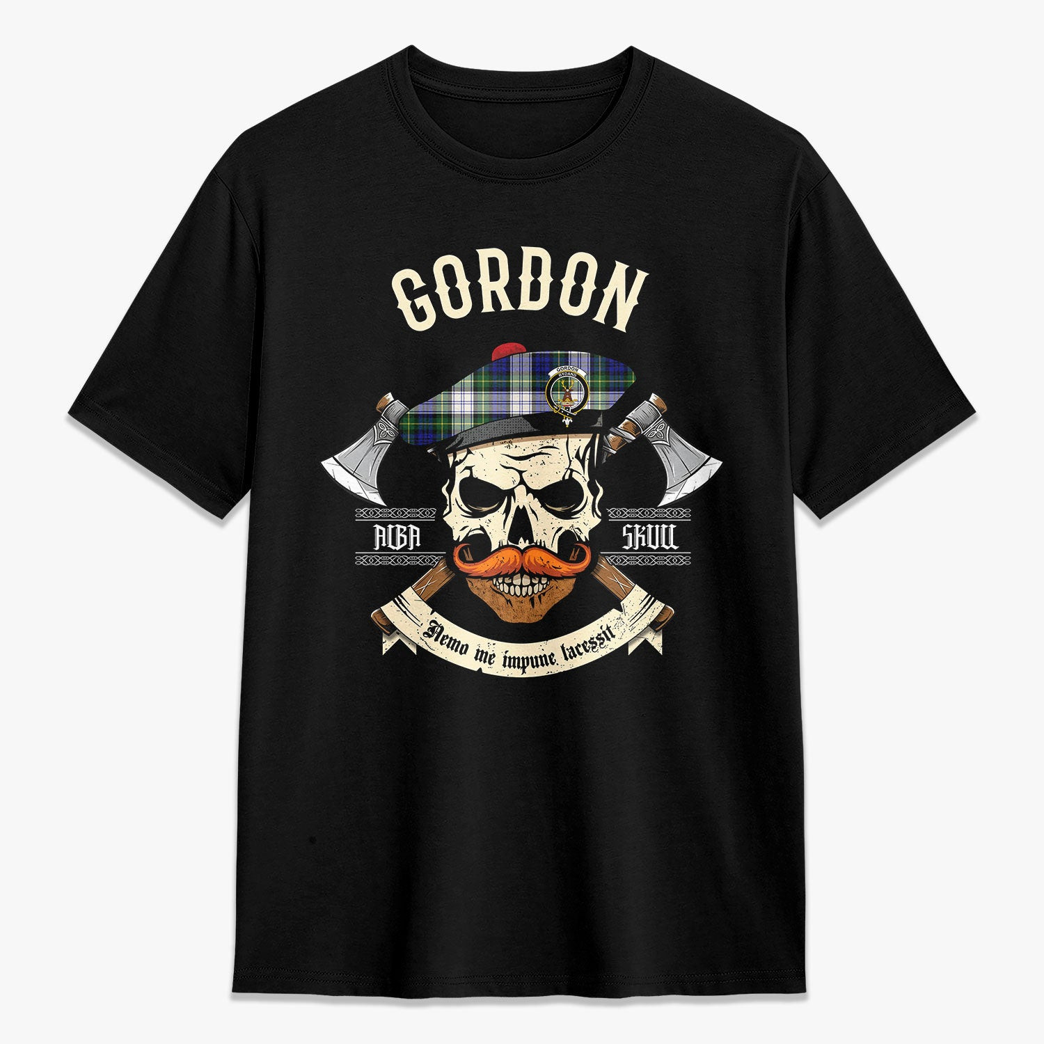 ScotsTee Shop Scottish Gordon Dress Modern Crest Tartan T-shirt Alba Skull Style
