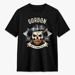 ScotsTee Shop Scottish Gordon Dress Modern Crest Tartan T-shirt Alba Skull Style