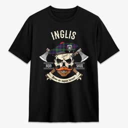 ScotsTee Shop Scottish Inglis Modern Crest Tartan T-shirt Alba Skull Style