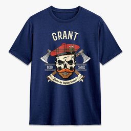 ScotsTee Shop Scottish Grant Weathered  Crest Tartan T-shirt Alba Skull Style