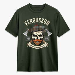 ScotsTee Shop Scottish Fergusson Weathered Crest Tartan T-shirt Alba Skull Style