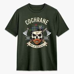 ScotsTee Shop Scottish Cochrane Ancient Crest Tartan T-shirt Alba Skull Style
