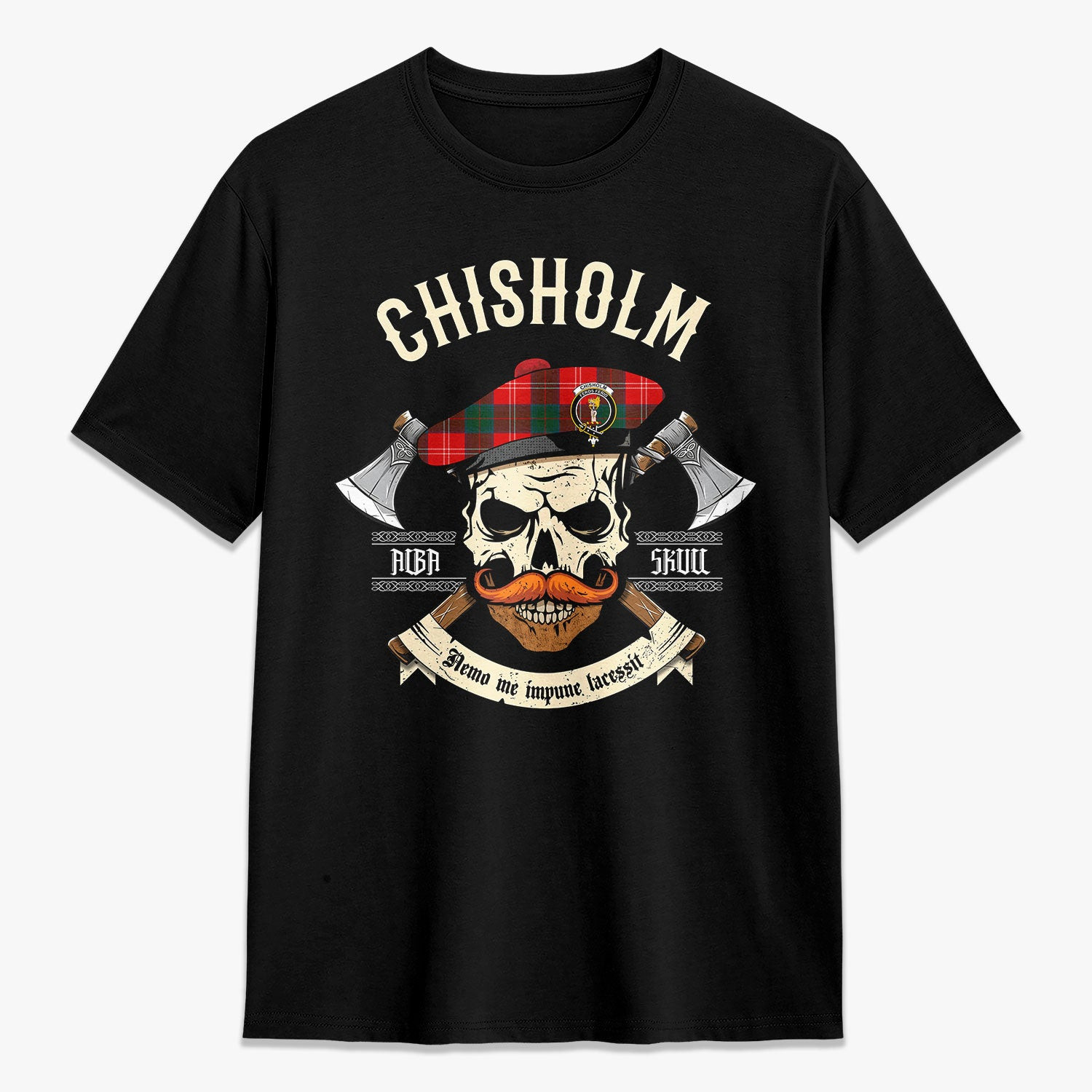 ScotsTee Shop Scottish Chisholm Modern Crest Tartan T-shirt Alba Skull Style