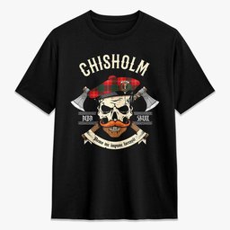 ScotsTee Shop Scottish Chisholm Modern Crest Tartan T-shirt Alba Skull Style