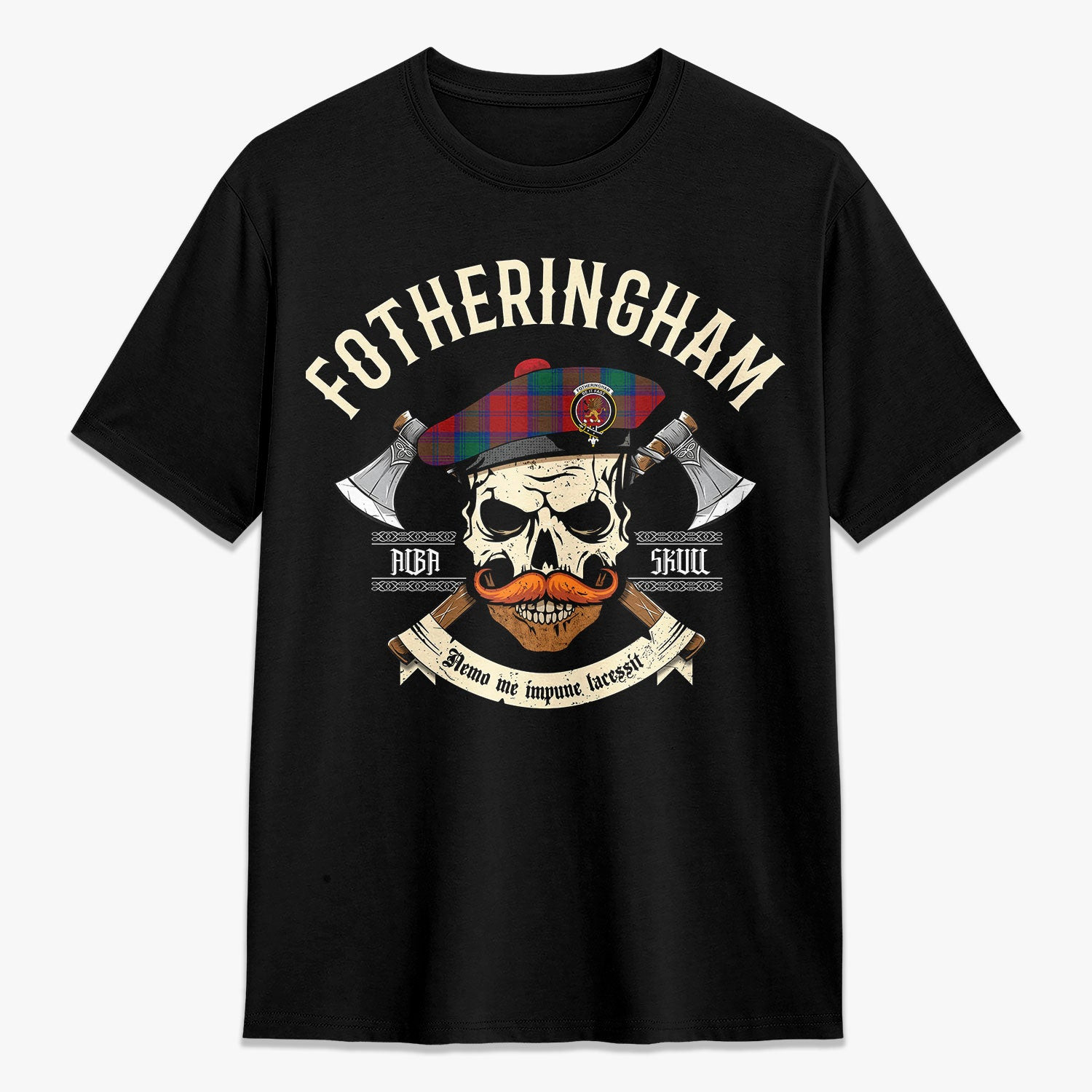 ScotsTee Shop Scottish Fotheringham Crest Tartan T-shirt Alba Skull Style