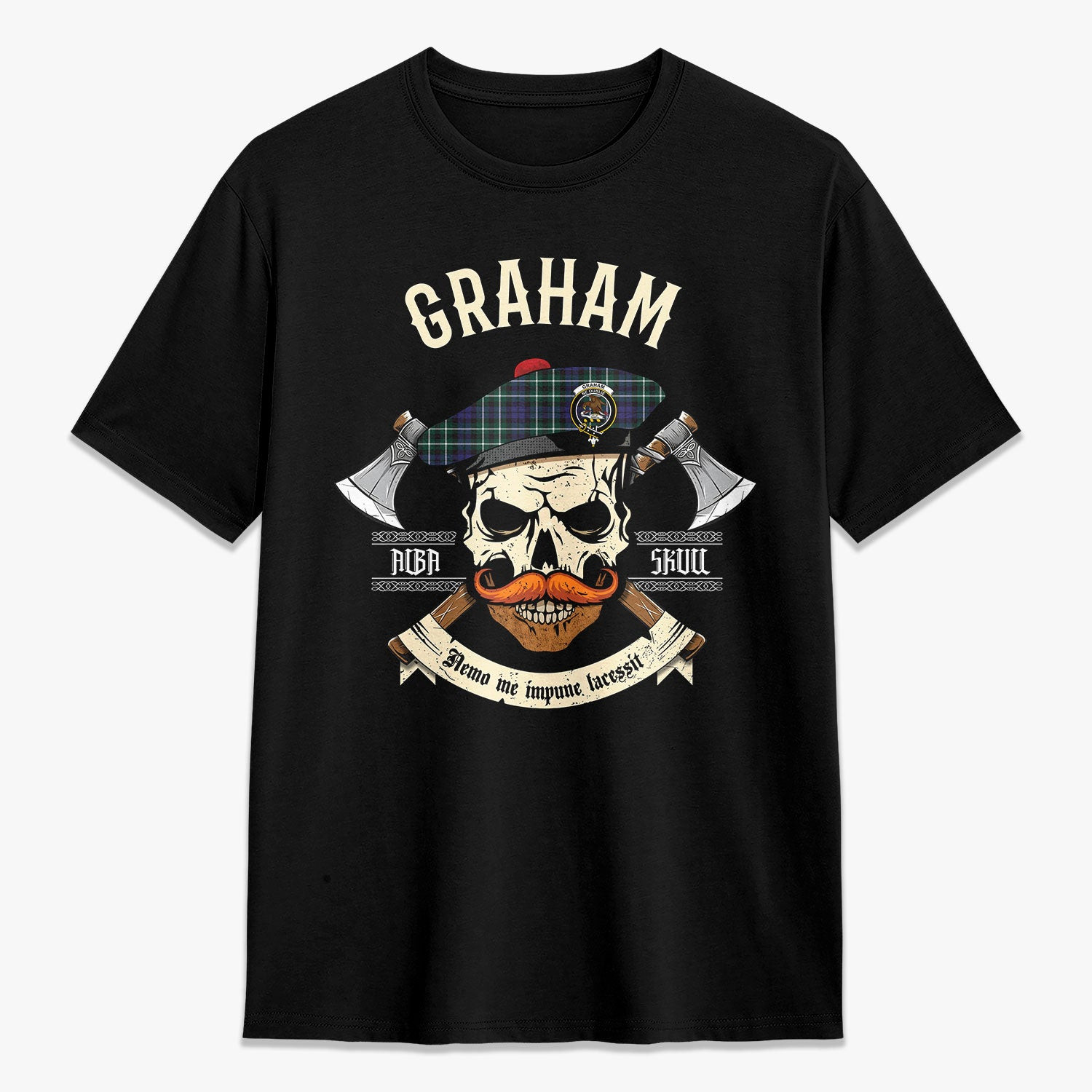 ScotsTee Shop Scottish Graham of Montrose Modern Crest Tartan T-shirt Alba Skull Style