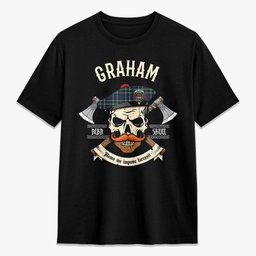 ScotsTee Shop Scottish Graham of Montrose Modern Crest Tartan T-shirt Alba Skull Style