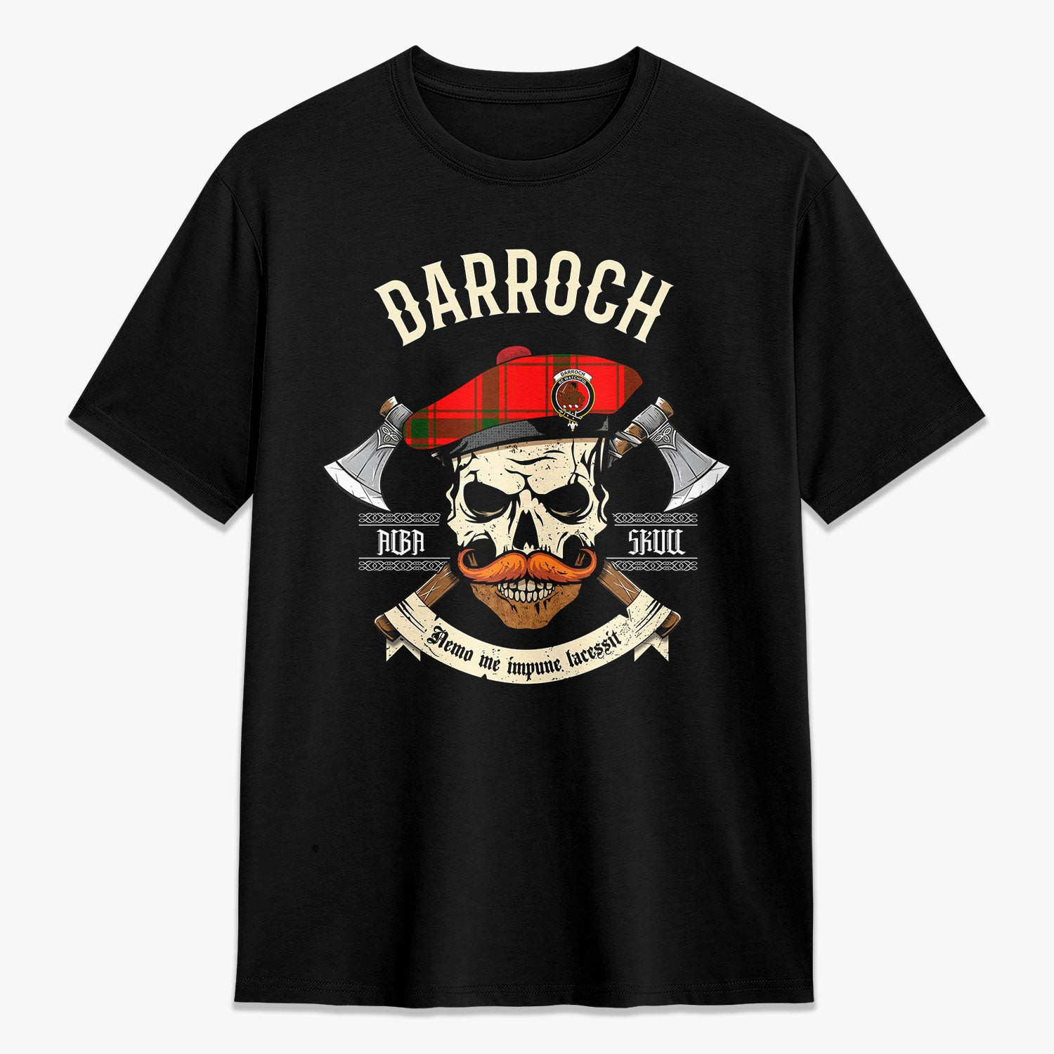 ScotsTee Shop Scottish Darroch (Gourock) Crest Tartan T-shirt Alba Skull Style