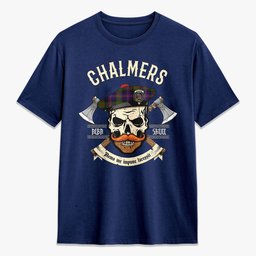 ScotsTee Shop Scottish Chalmers Crest Tartan T-shirt Alba Skull Style