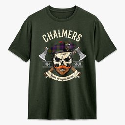 ScotsTee Shop Scottish Chalmers Crest Tartan T-shirt Alba Skull Style