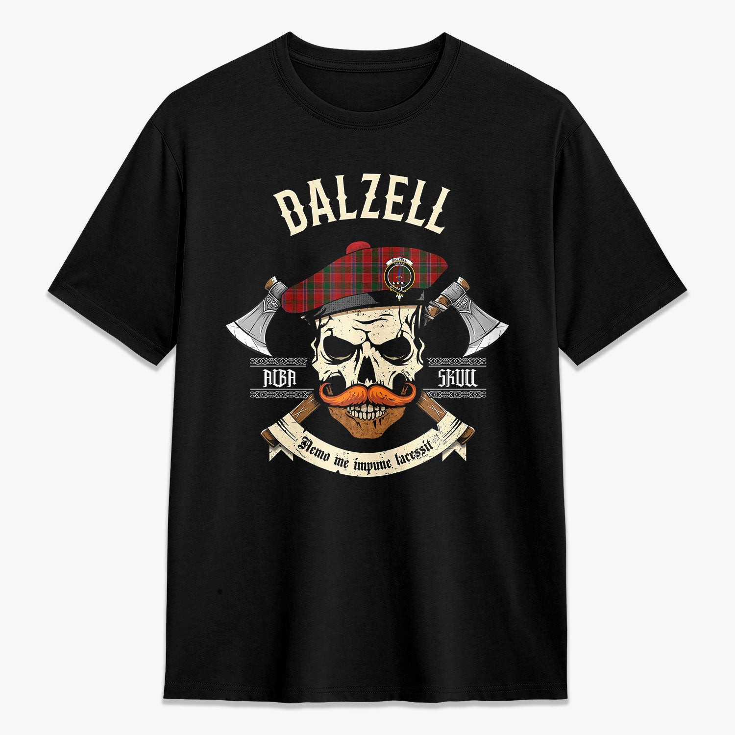 ScotsTee Shop Scottish Dalzell Crest Tartan T-shirt Alba Skull Style