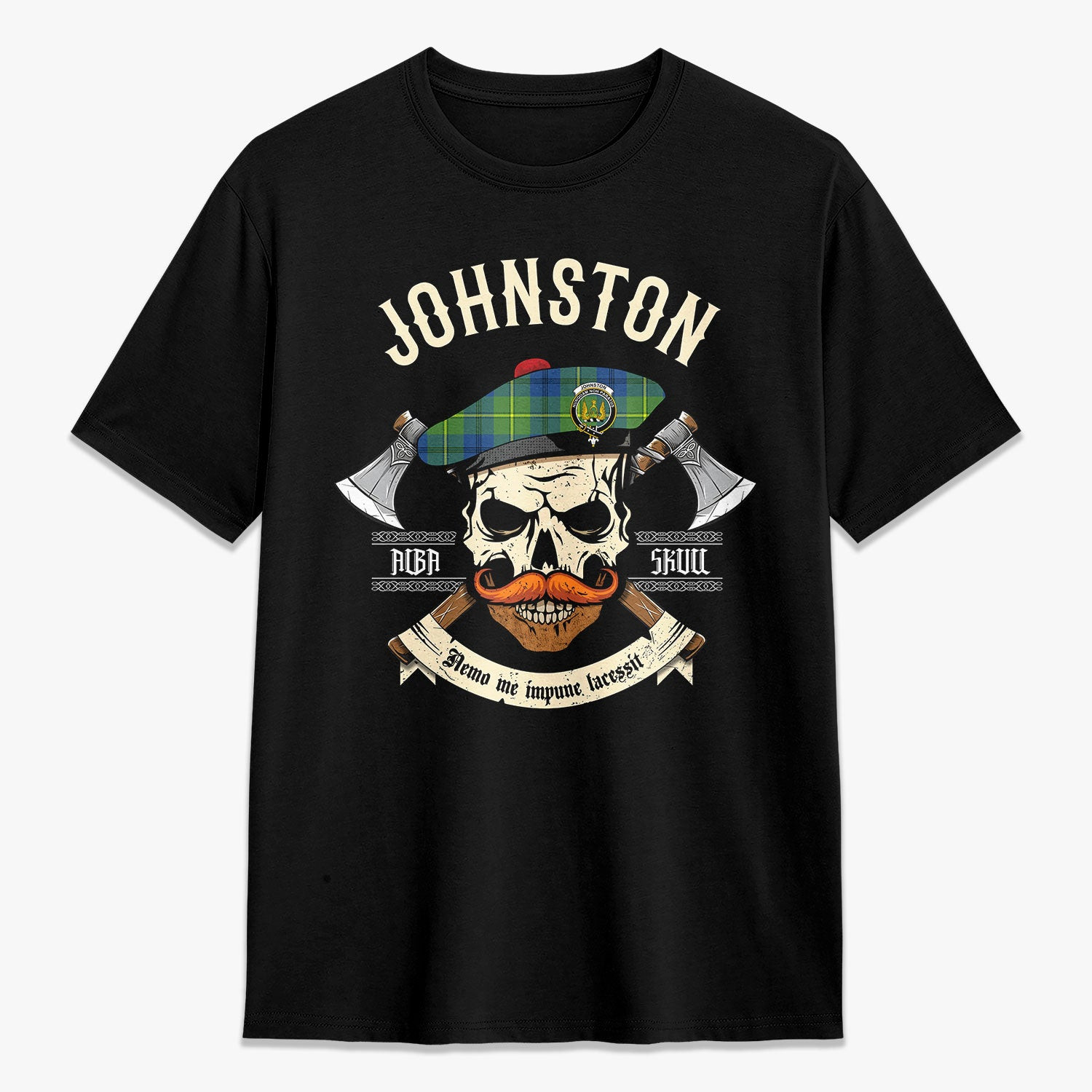 ScotsTee Shop Scottish Johnston Ancient Crest Tartan T-shirt Alba Skull Style