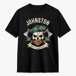 ScotsTee Shop Scottish Johnston Ancient Crest Tartan T-shirt Alba Skull Style