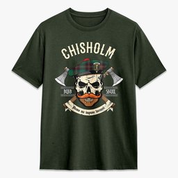 ScotsTee Shop Scottish Chisholm Hunting Ancient Crest Tartan T-shirt Alba Skull Style