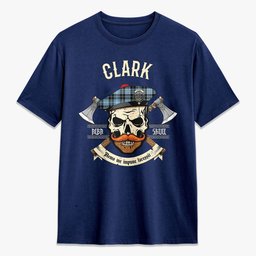 ScotsTee Shop Scottish Clark Ancient Crest Tartan T-shirt Alba Skull Style