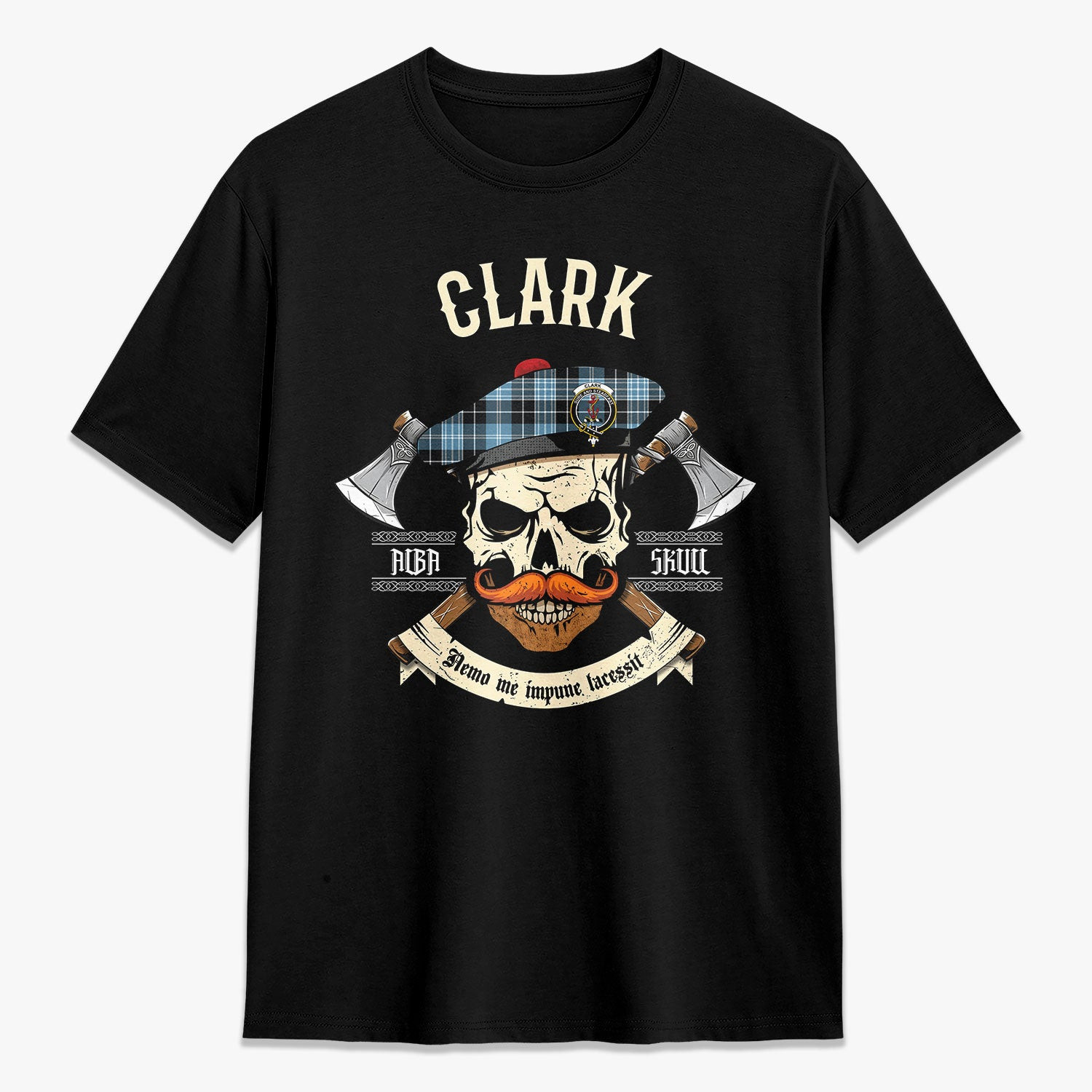 ScotsTee Shop Scottish Clark Ancient Crest Tartan T-shirt Alba Skull Style