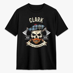 ScotsTee Shop Scottish Clark Ancient Crest Tartan T-shirt Alba Skull Style