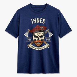 ScotsTee Shop Scottish Innes Modern Crest Tartan T-shirt Alba Skull Style
