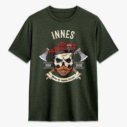ScotsTee Shop Scottish Innes Modern Crest Tartan T-shirt Alba Skull Style