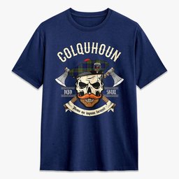 ScotsTee Shop Scottish Colquhoun Modern Crest Tartan T-shirt Alba Skull Style