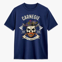 ScotsTee Shop Scottish Carnegie Ancient Crest Tartan T-shirt Alba Skull Style