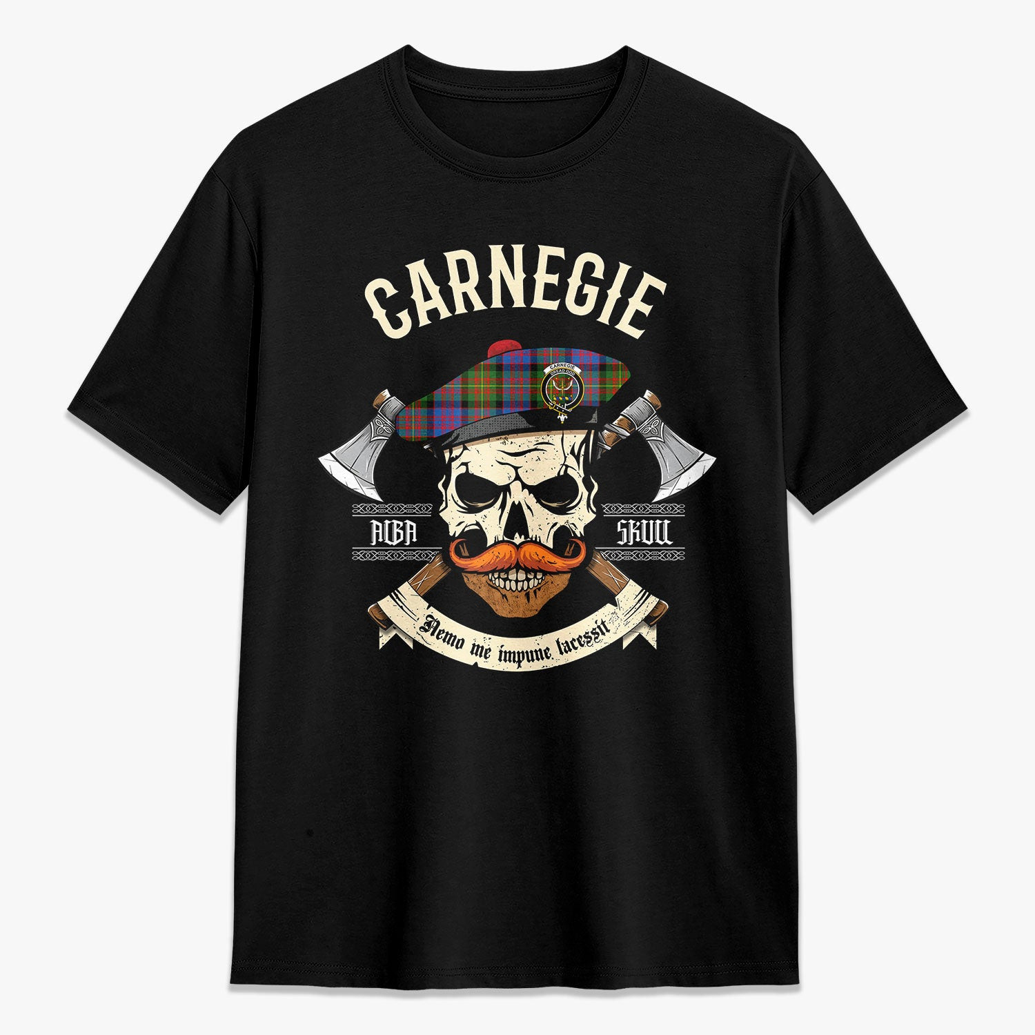 ScotsTee Shop Scottish Carnegie Ancient Crest Tartan T-shirt Alba Skull Style