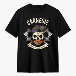 ScotsTee Shop Scottish Carnegie Ancient Crest Tartan T-shirt Alba Skull Style