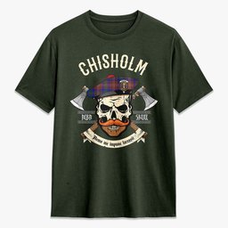 ScotsTee Shop Scottish Chisholm Hunting Modern Crest Tartan T-shirt Alba Skull Style