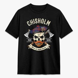 ScotsTee Shop Scottish Chisholm Hunting Modern Crest Tartan T-shirt Alba Skull Style