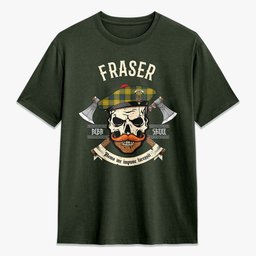 ScotsTee Shop Scottish Fraser (of Lovat) Yellow Crest Tartan T-shirt Alba Skull Style