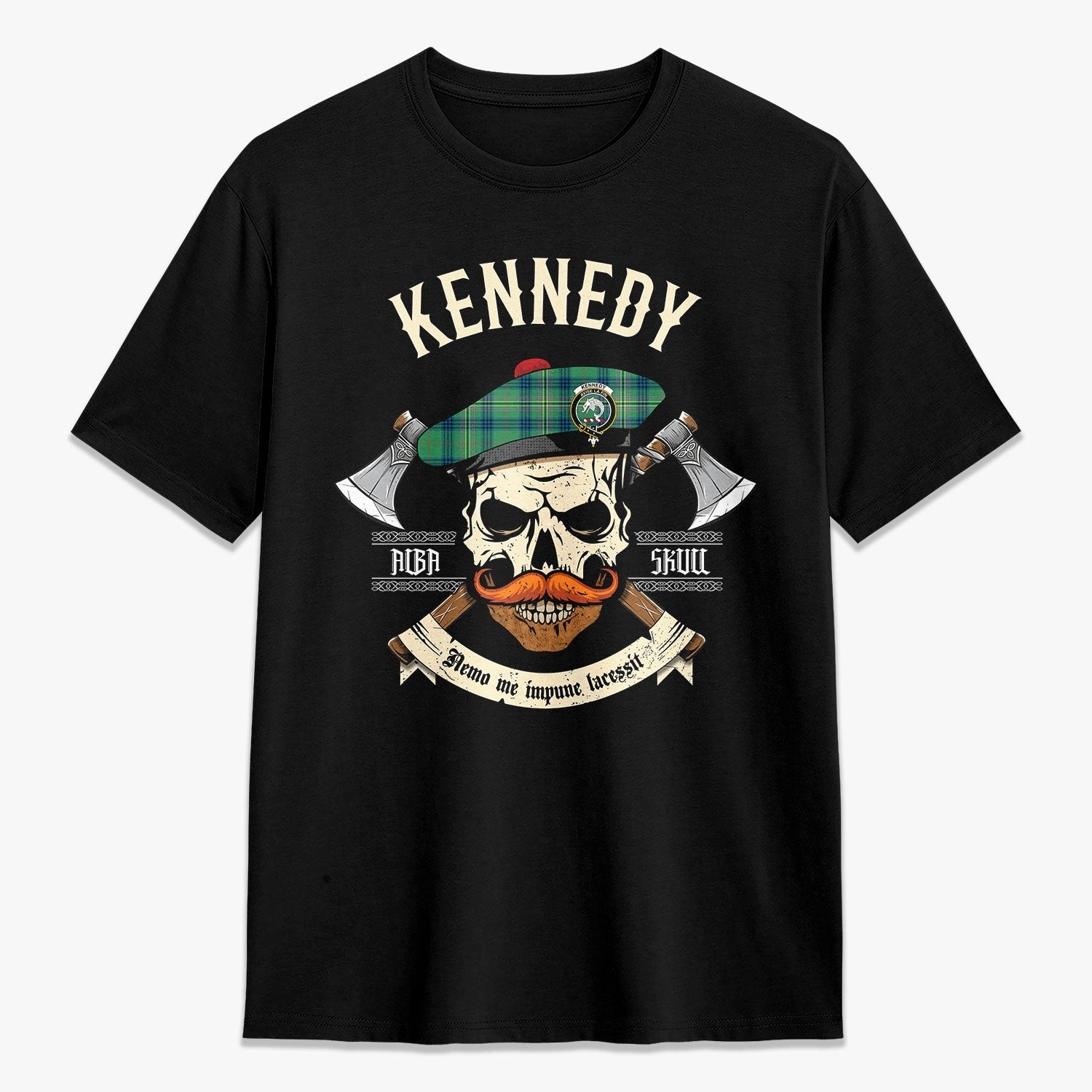 ScotsTee Shop Scottish Kennedy Ancient Crest Tartan T-shirt Alba Skull Style