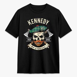 ScotsTee Shop Scottish Kennedy Ancient Crest Tartan T-shirt Alba Skull Style