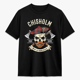ScotsTee Shop Scottish Chisholm Ancient Crest Tartan T-shirt Alba Skull Style