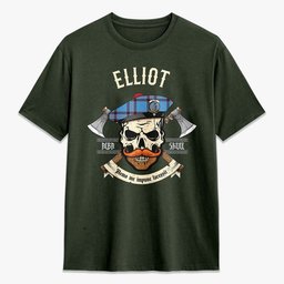 ScotsTee Shop Scottish Elliot Ancient Crest Tartan T-shirt Alba Skull Style