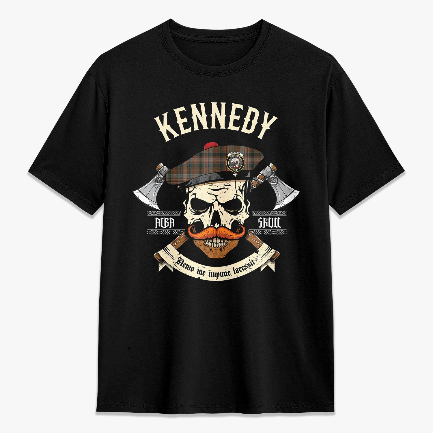 ScotsTee Shop Scottish Kennedy Weathered Crest Tartan T-shirt Alba Skull Style