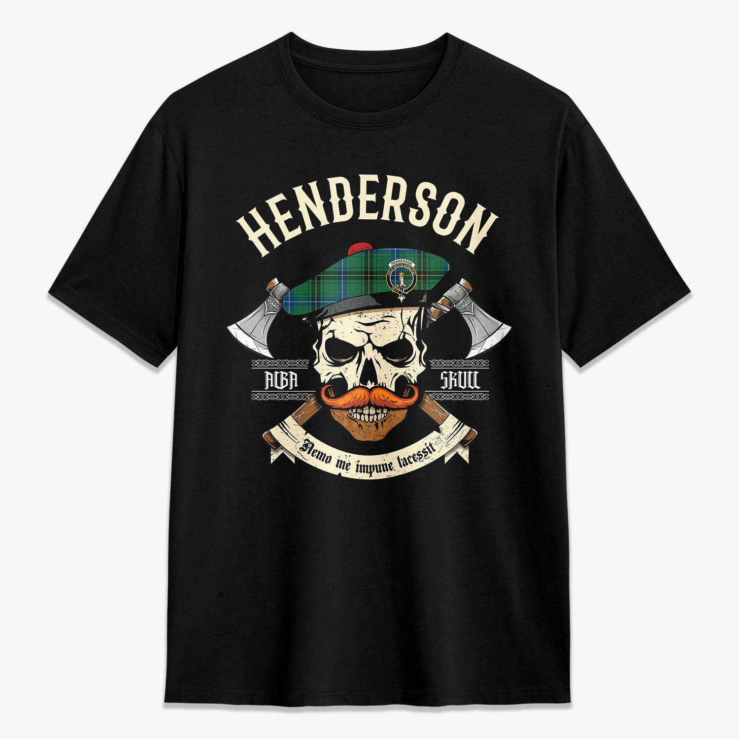 ScotsTee Shop Scottish Henderson Ancient Crest Tartan T-shirt Alba Skull Style