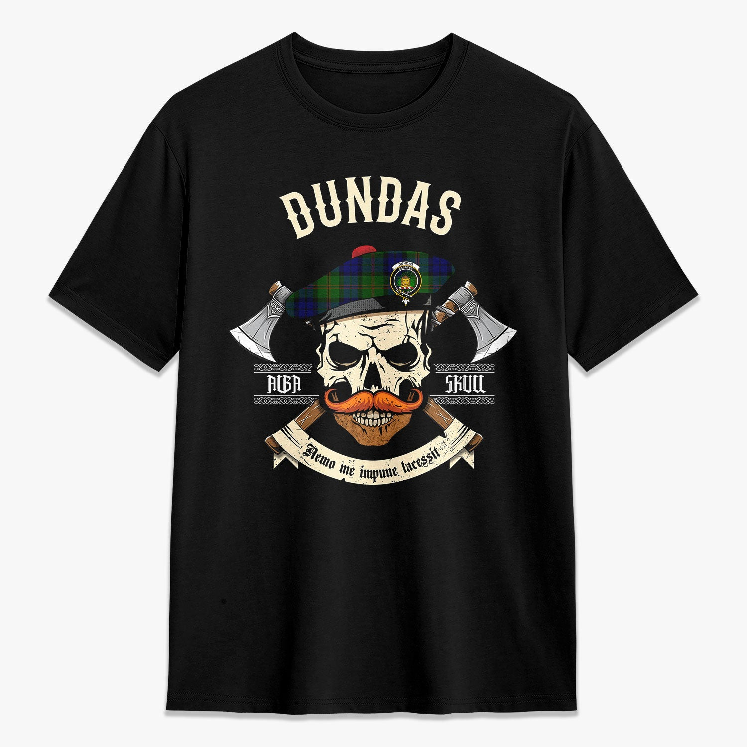 ScotsTee Shop Scottish Dundas Modern Crest Tartan T-shirt Alba Skull Style