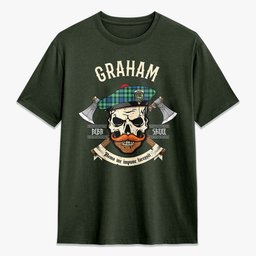 ScotsTee Shop Scottish Graham of Montrose Ancient Crest Tartan T-shirt Alba Skull Style