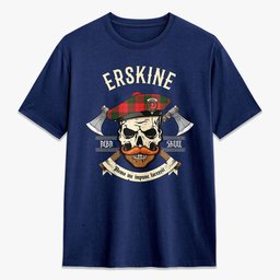 ScotsTee Shop Scottish Erskine Modern Crest Tartan T-shirt Alba Skull Style