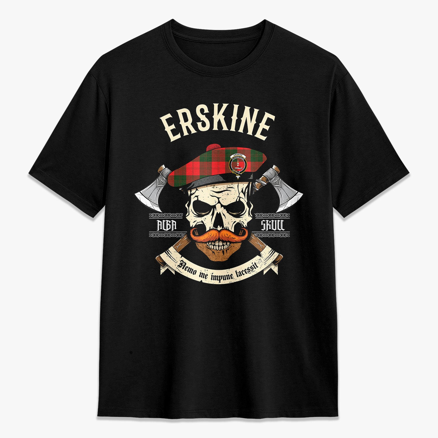 ScotsTee Shop Scottish Erskine Modern Crest Tartan T-shirt Alba Skull Style