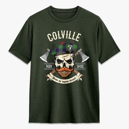 ScotsTee Shop Scottish Colville Crest Tartan T-shirt Alba Skull Style
