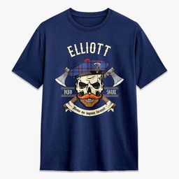 ScotsTee Shop Scottish Elliott Modern Crest Tartan T-shirt Alba Skull Style