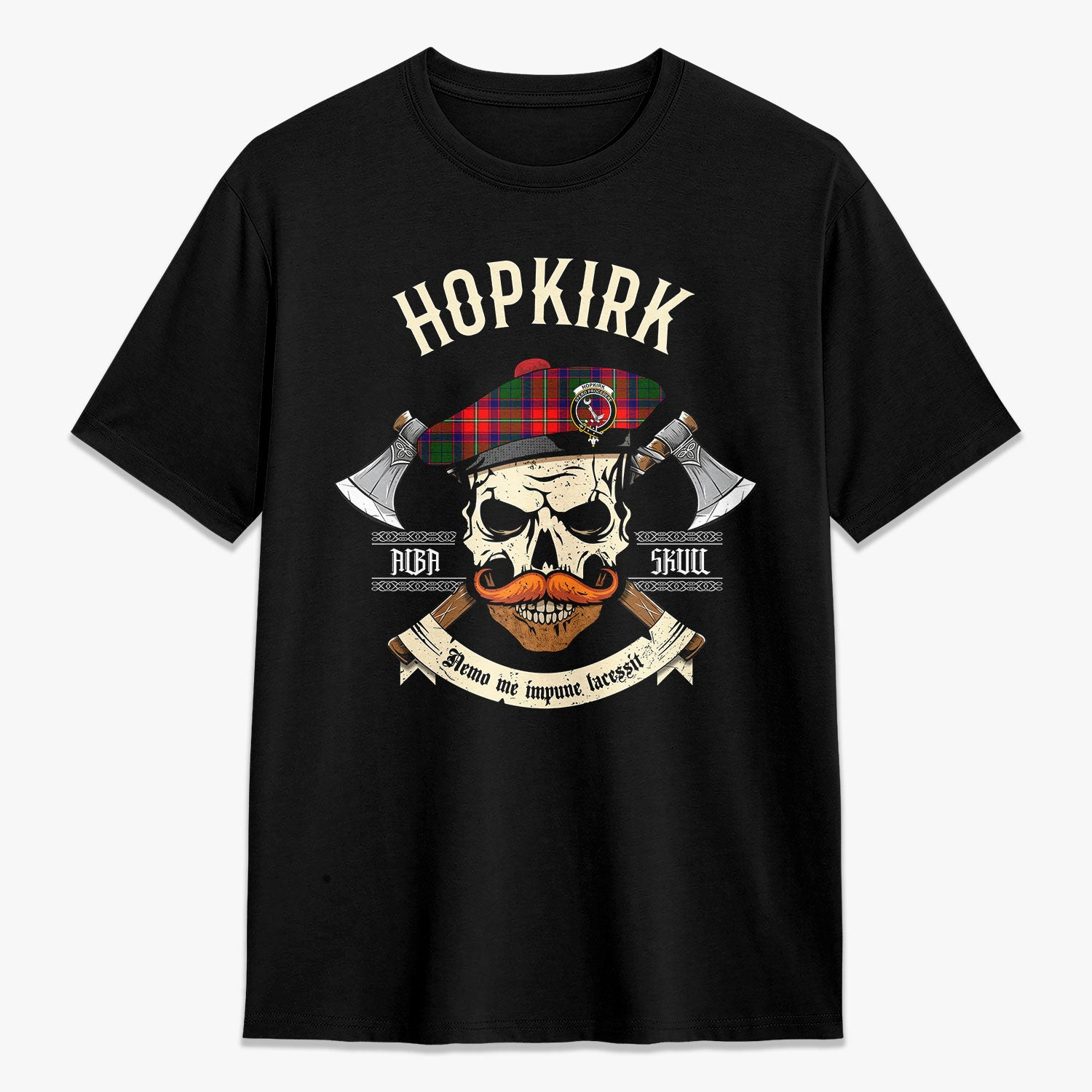 ScotsTee Shop Scottish Hopkirk Crest Tartan T-shirt Alba Skull Style