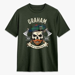 ScotsTee Shop Scottish Graham of Menteith Ancient Crest Tartan T-shirt Alba Skull Style