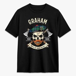 ScotsTee Shop Scottish Graham of Menteith Ancient Crest Tartan T-shirt Alba Skull Style